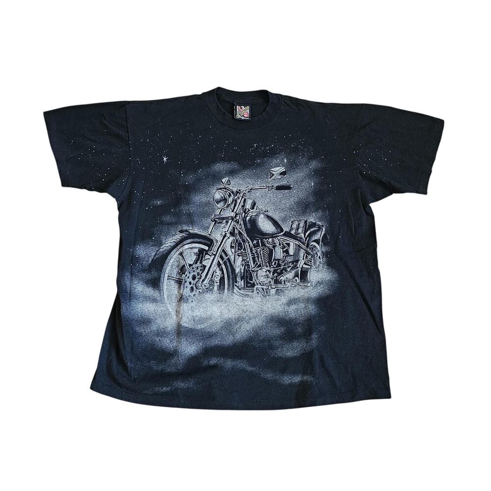 3d Emblem Motorcycle Cloud Starry Night All Over Print Black T-Shirt sz XL